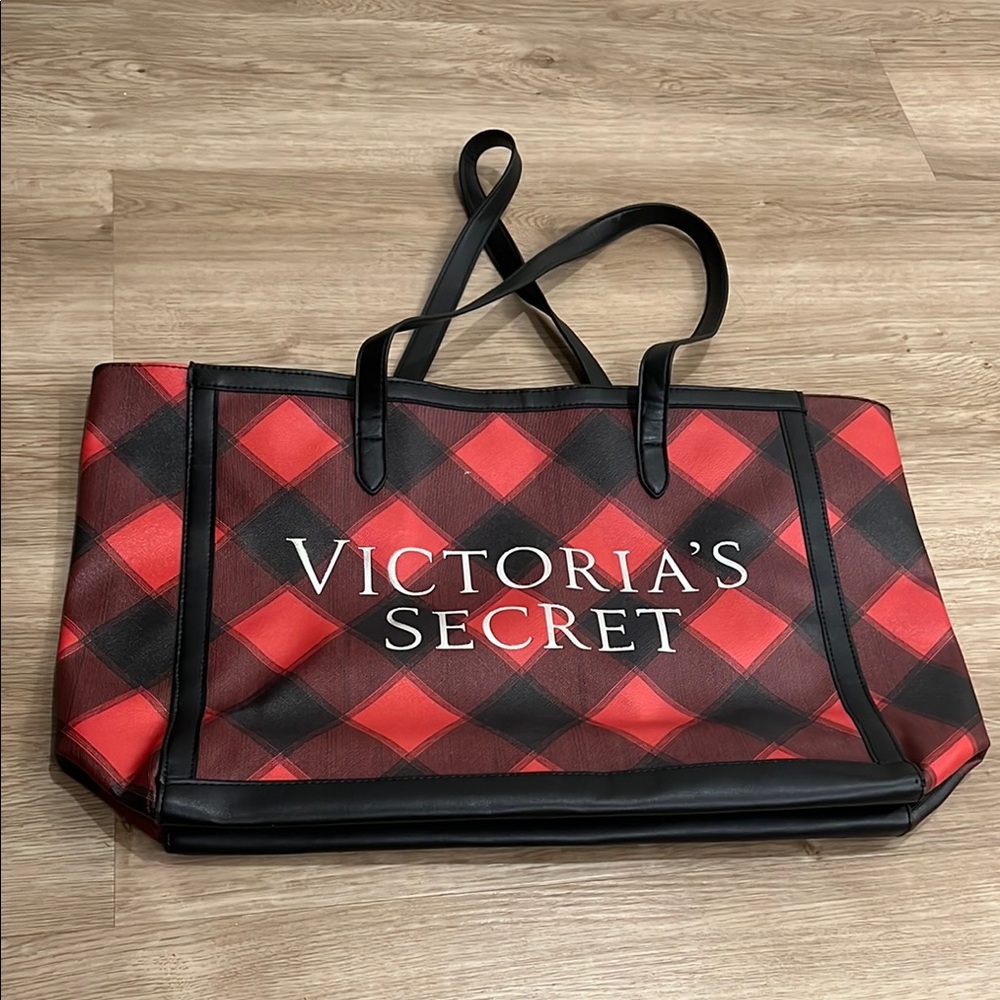 Victoria's Secret Red and Black Checkered Tote Bag